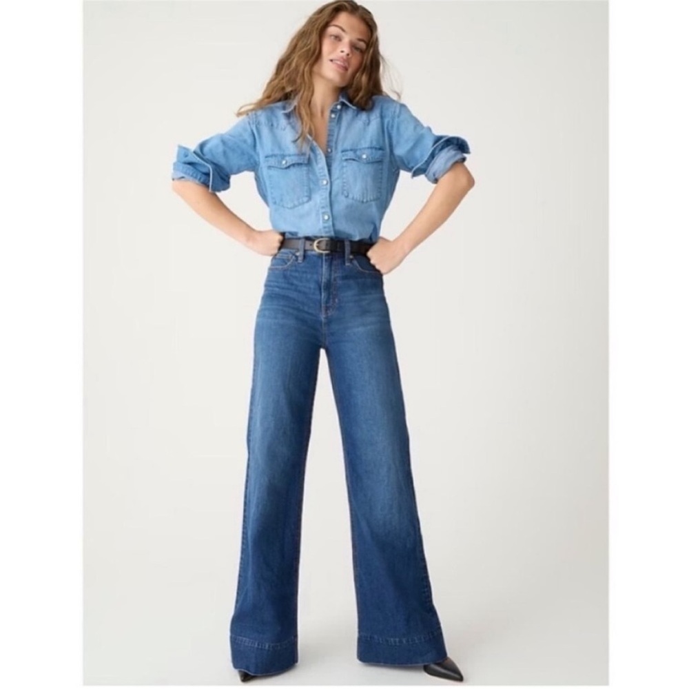 J. Crew Women's Wide Leg Trouser Dark Wash Jeans